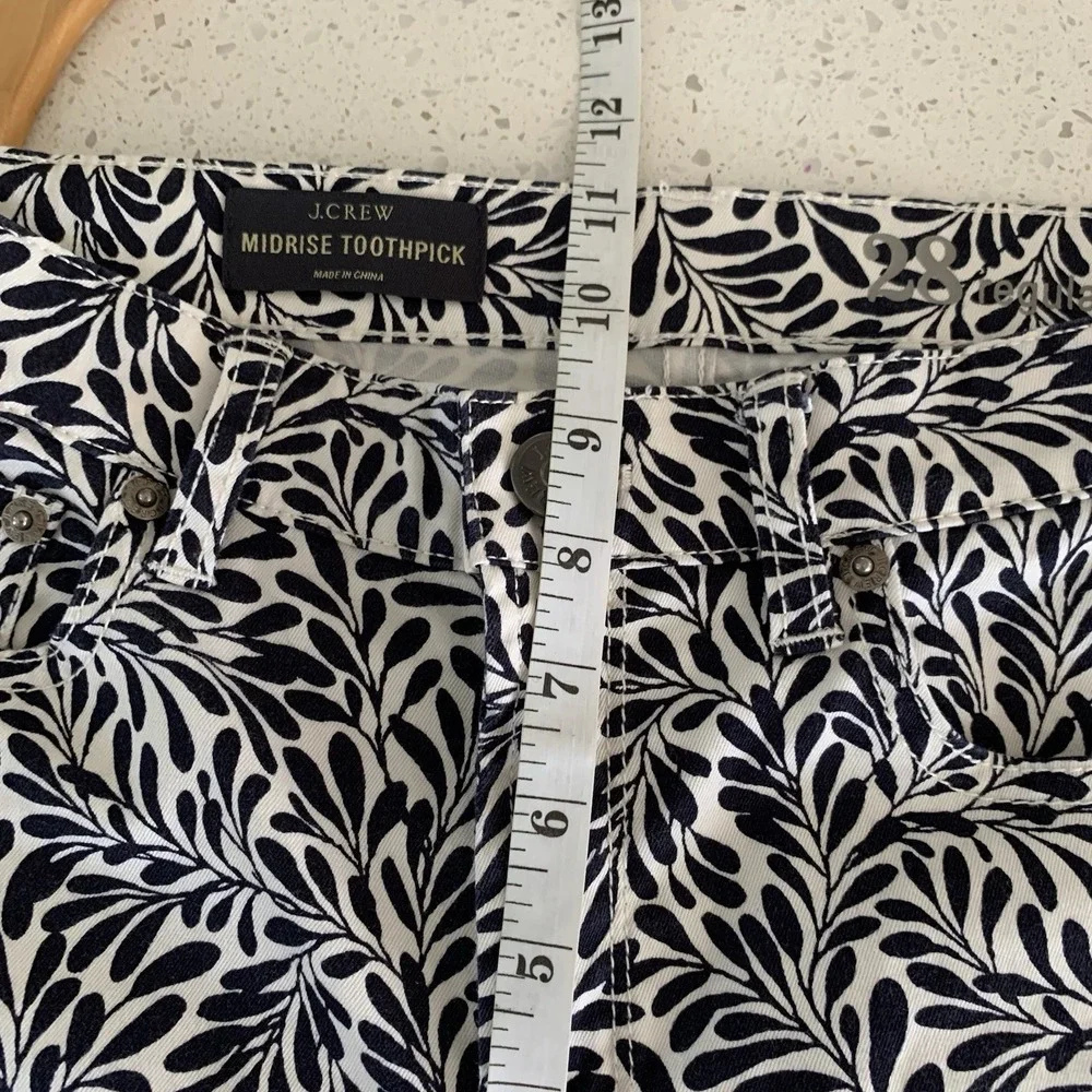 J Crew Midrise Toothpick Pants Black White Floral Print Size 29‎